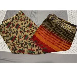 Women's Brown Multi Color Floral Sari / Saree Fabric - No Blouse